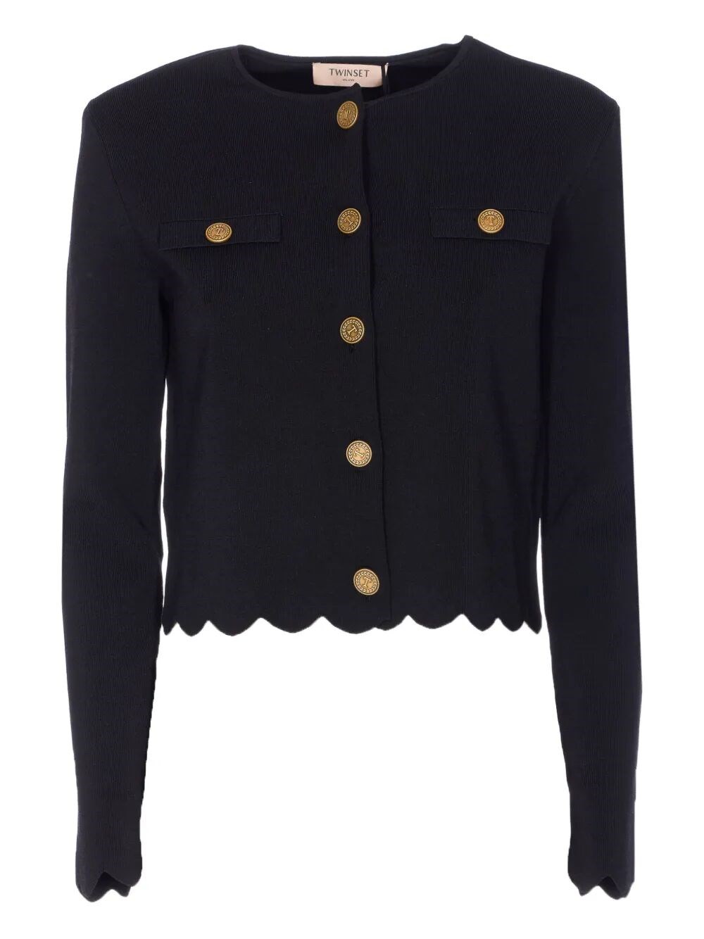 Twinset Buttoned-up Scalloped Jacket In Black