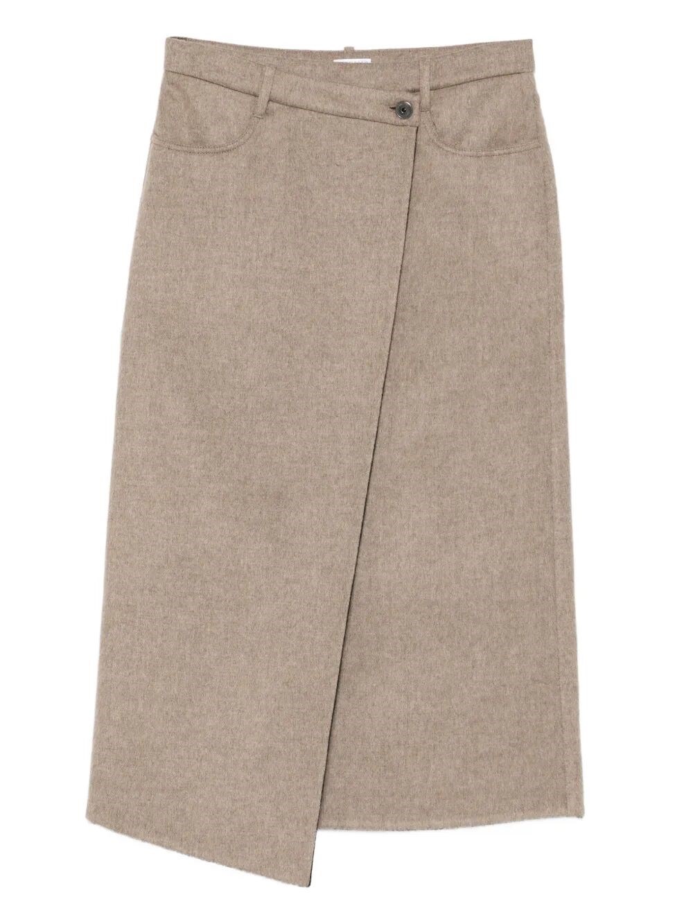 Brunello Cucinelli Asymmetric Brushed-wool Midi Wrap Skirt In Brown