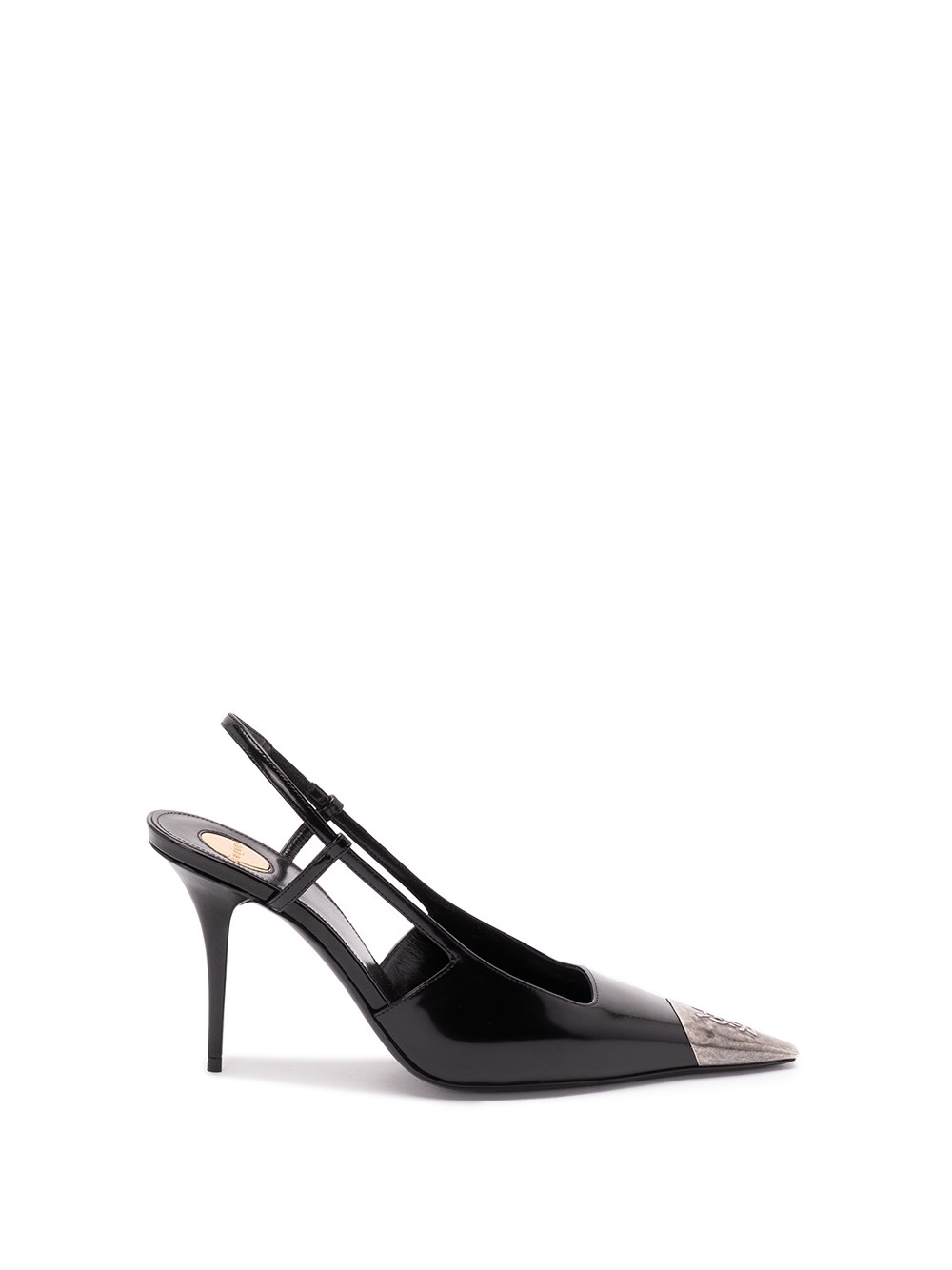 Saint Laurent Jeanne Slingback Pumps In Glazed Leather With Metal Toe Shoes In Black