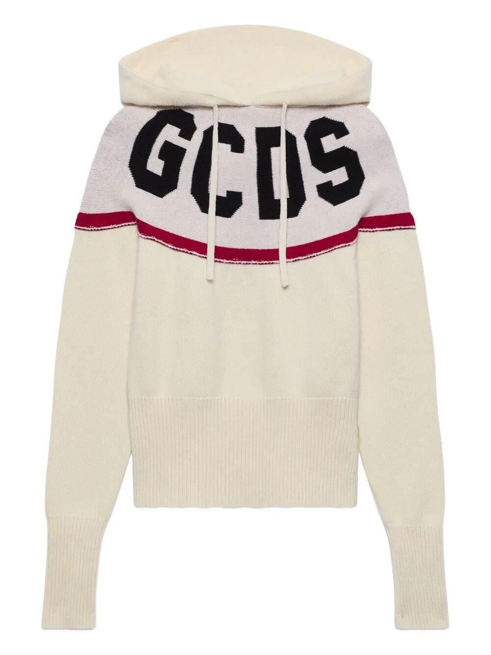 Gcds Logo Knit Cropped Hoodie In Neutral