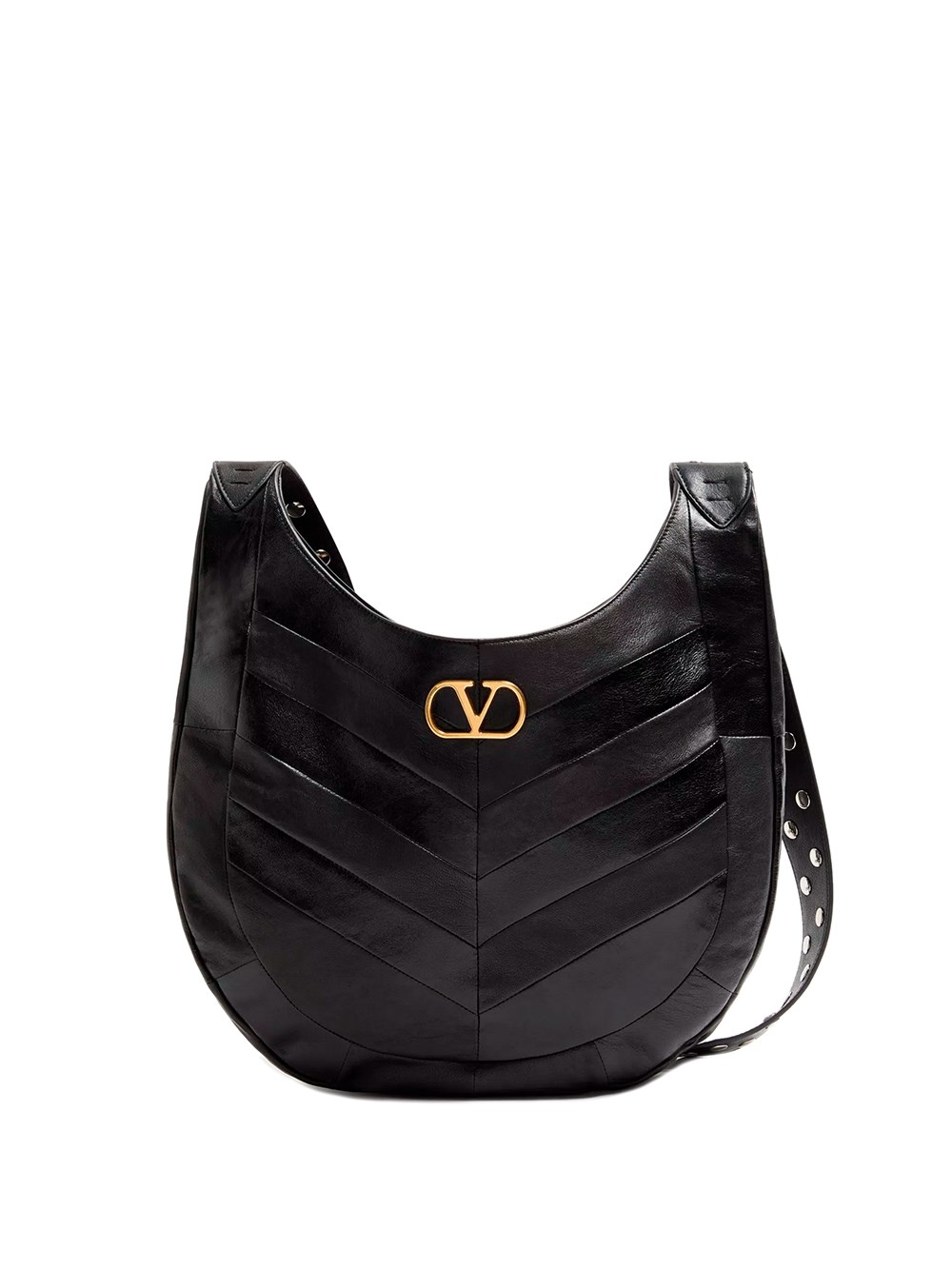 Valentino Garavani  Garavani Hoboho Small Hobo Bag In Chevron-patterned Nappa Leather Woman In Black
