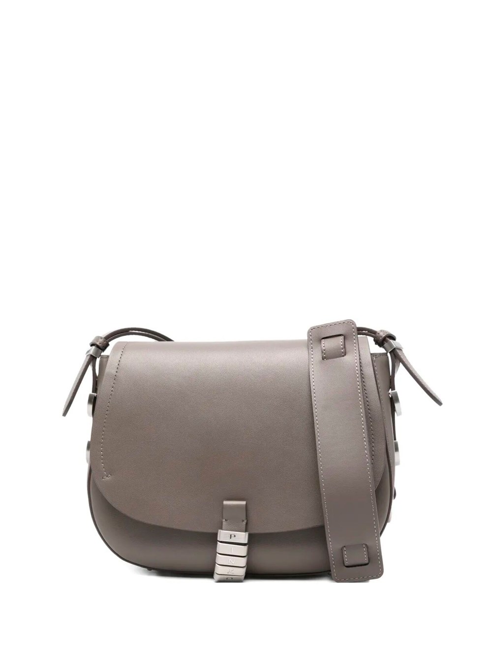 Pinko Large Leather Crossbody Bag With Knots In Gray