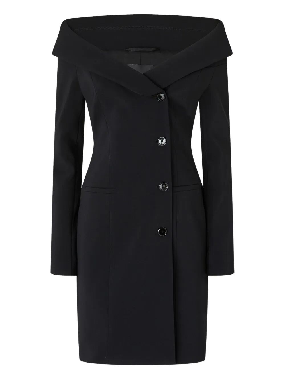 Pinko Black Dress With Front Neckline And Bare Shoulders In Fabric Woman In Black