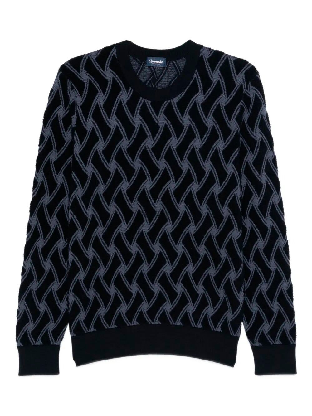 Drumohr Geometric-pattern Merino Sweater In Black