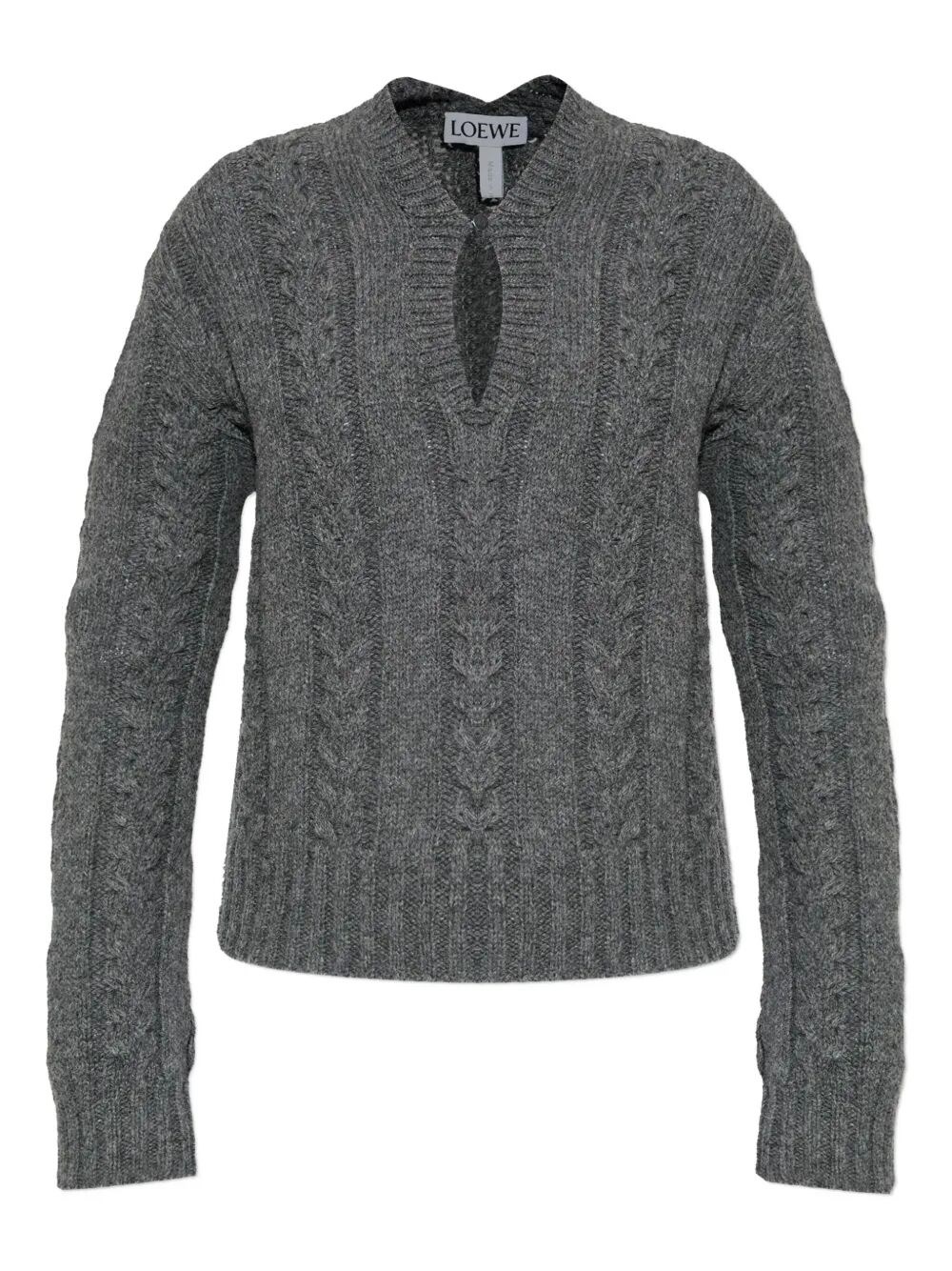 Loewe Cable-knit Keyhole Knitwear In Gray