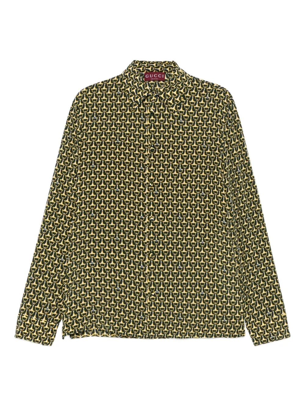 Gucci Horsebit Pattern Silk Long Sleeve Shirt In Green