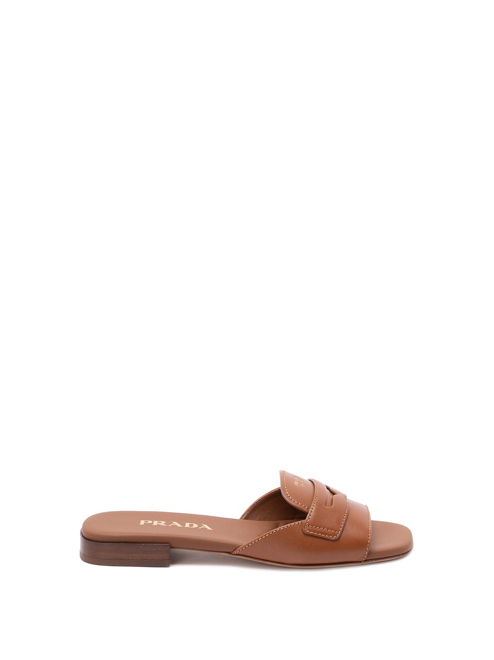 Prada Leather Slides In Brown