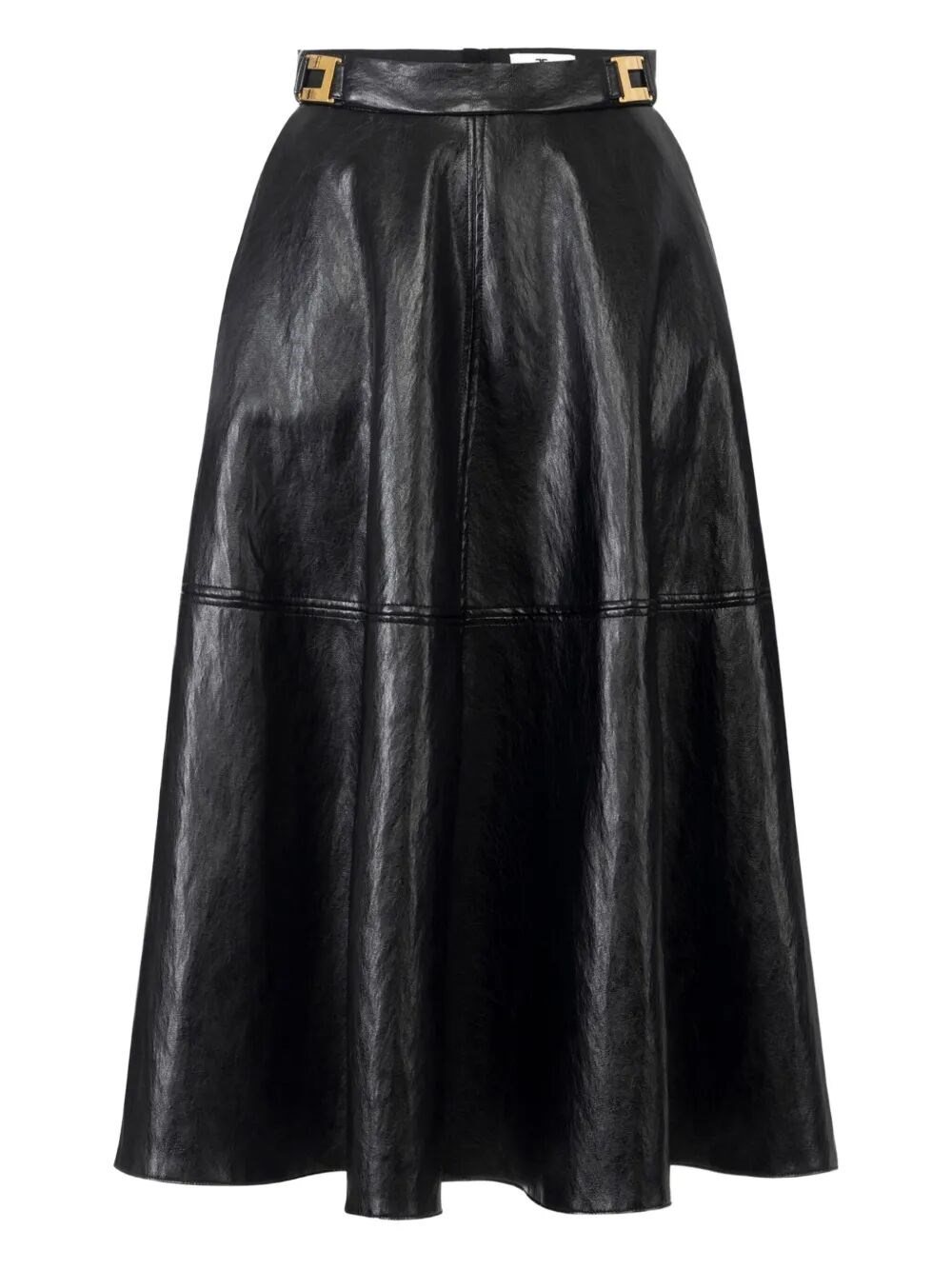 Elisabetta Franchi Crackled Leather-effect Synthetic Maxi Skirt With Flared Hem In Black