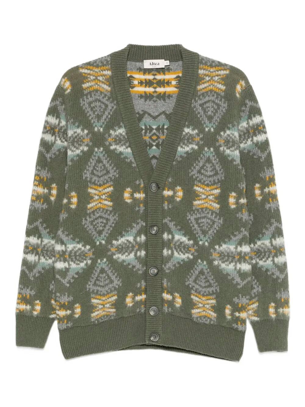 Altea Long Sleeve Jacquard Cardigan In Green