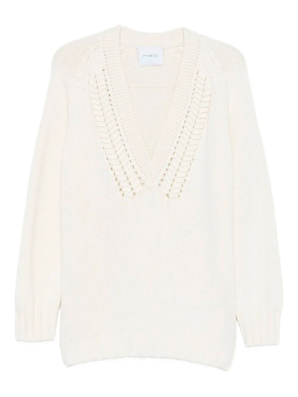 Malo Long Sleeve V-neck Sweater In White