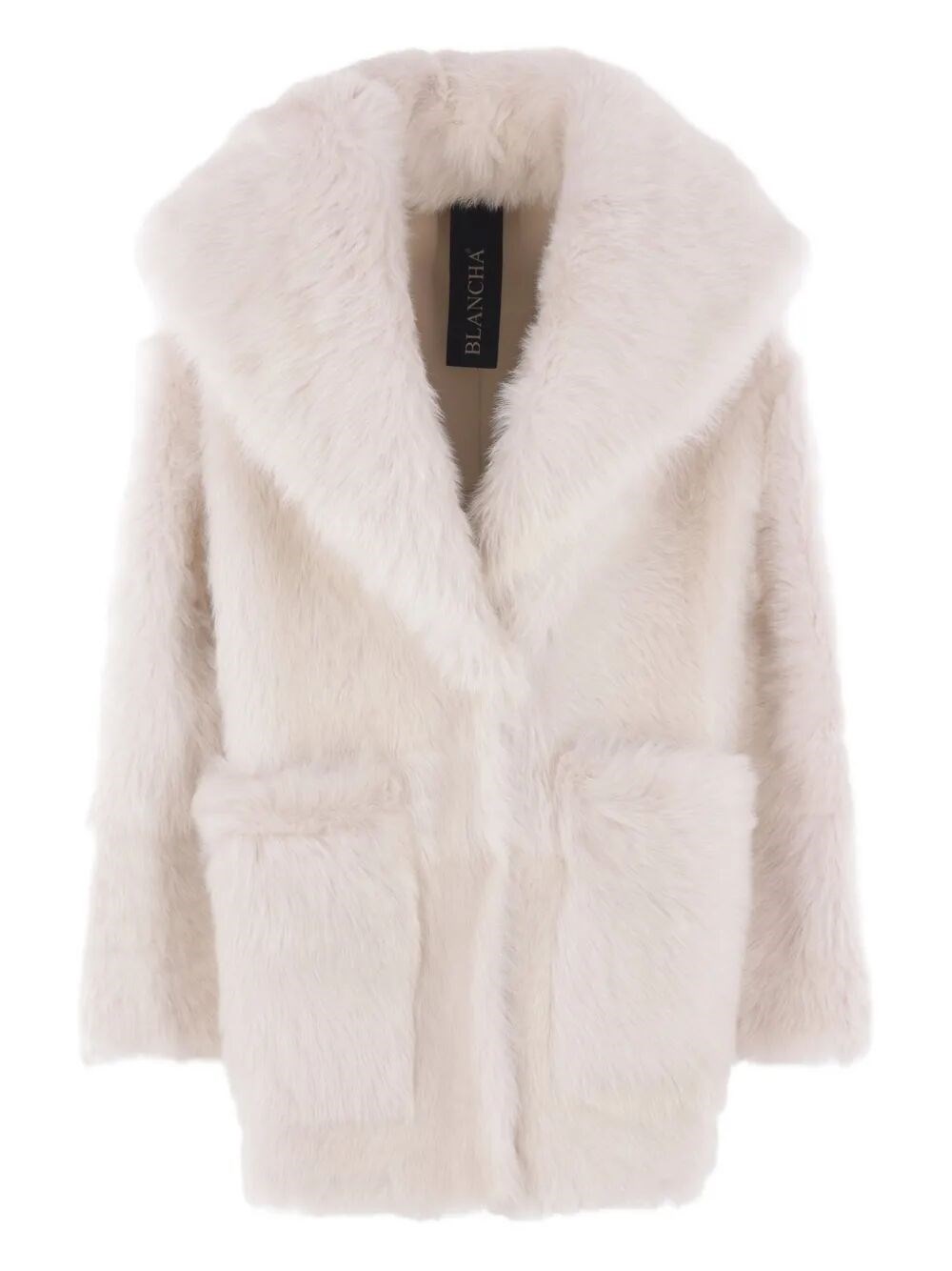 Blancha Wide-collar Sheerling Coat In Neutral