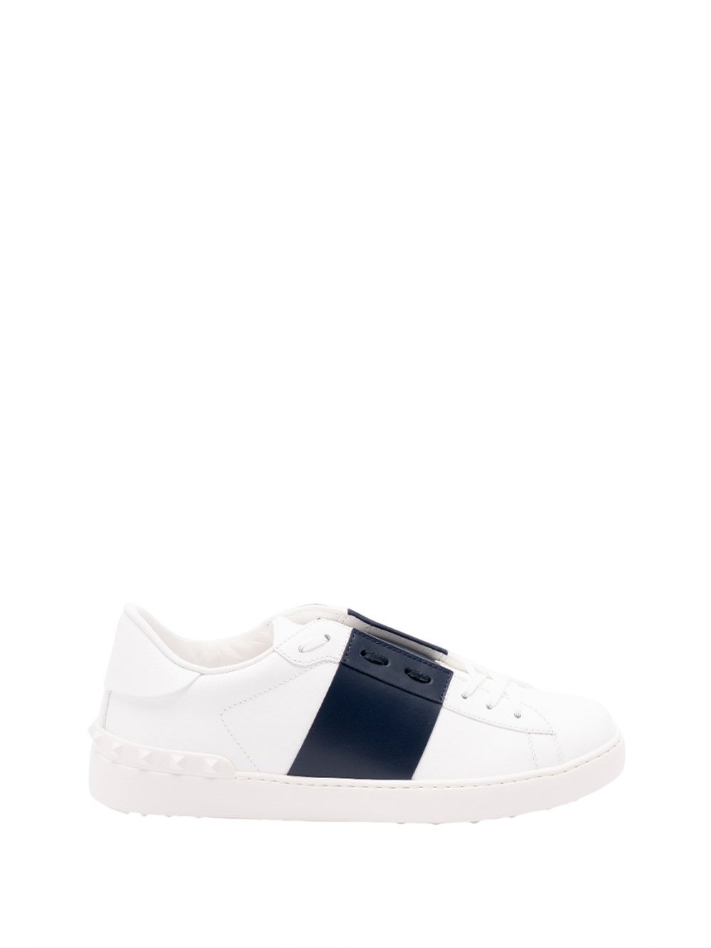 Valentino Garavani Open Leather Sneakers With Contrast Band And Stud Details Shoes In White
