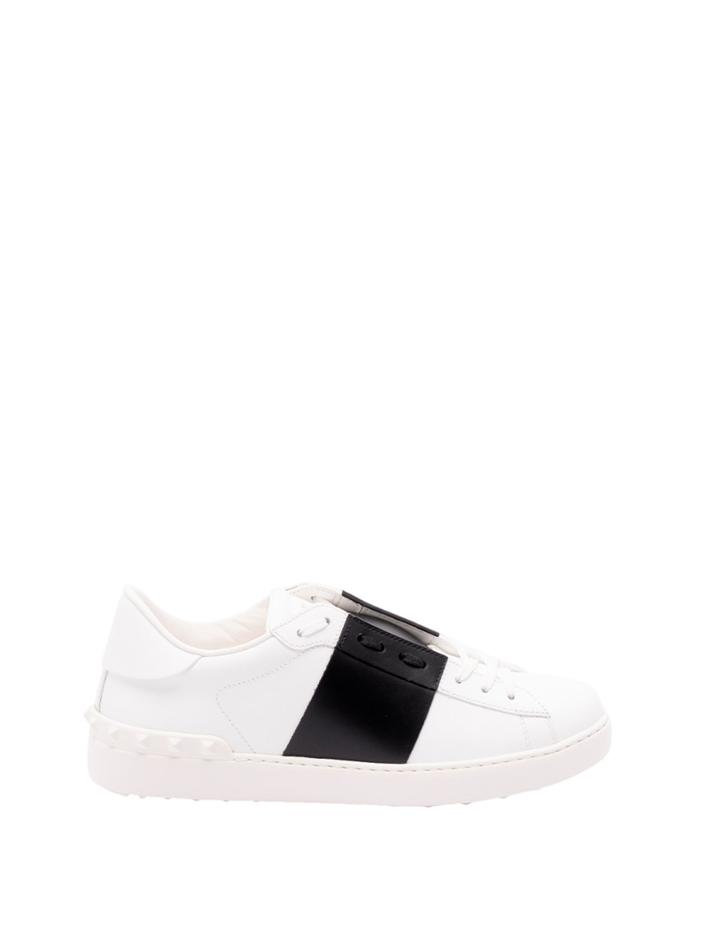 Valentino Garavani Open Leather Sneakers With Contrast Band And Stud Details Shoes In White