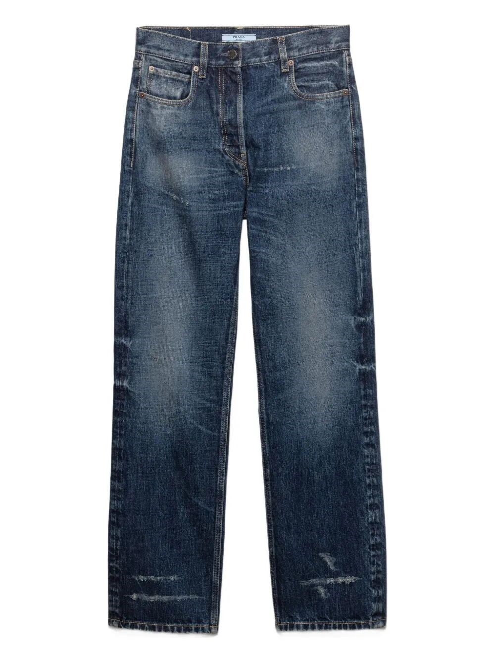 Prada Five Pocket Jeans In Washed Denim In Blue