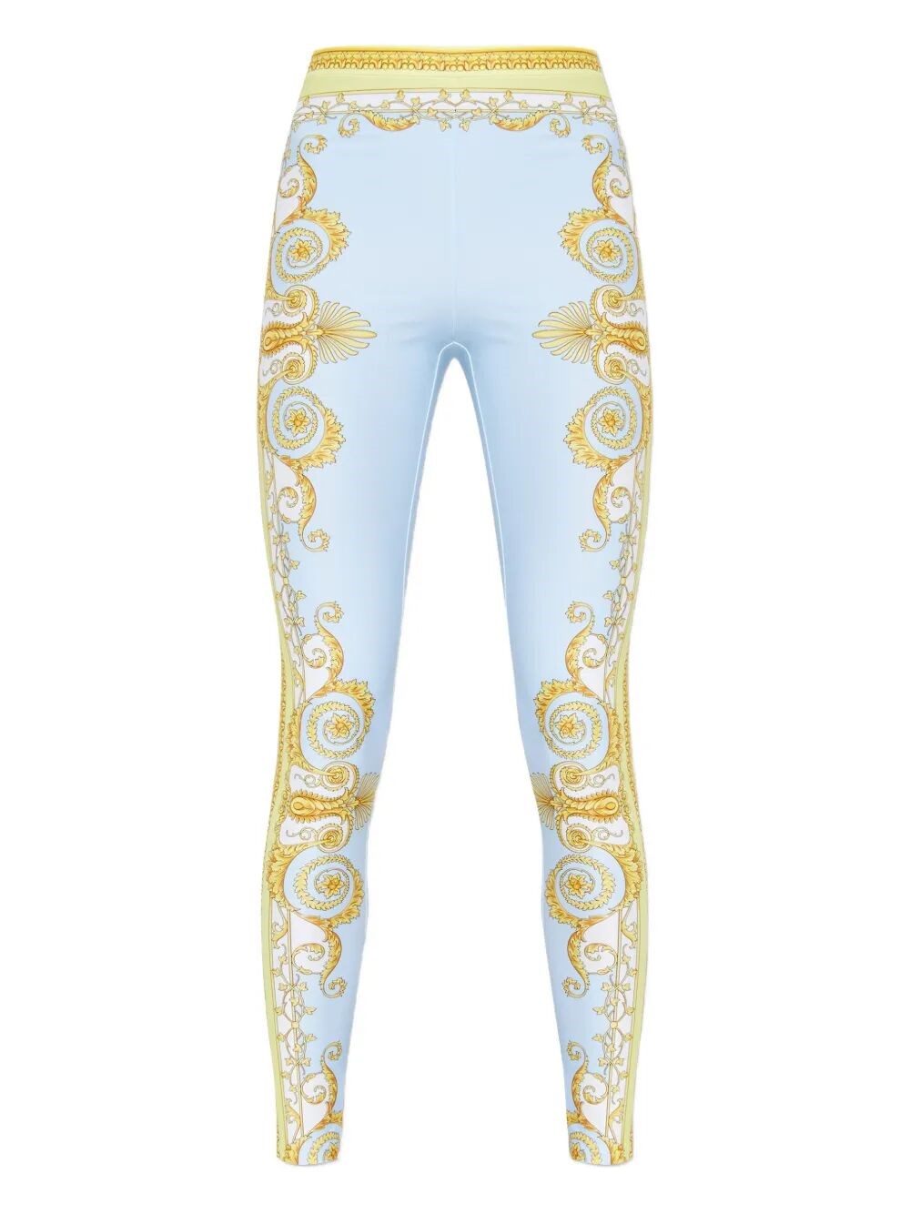 Versace Blue Leggings With All-over Geometric Print In Stretch Fabric Woman In Multi