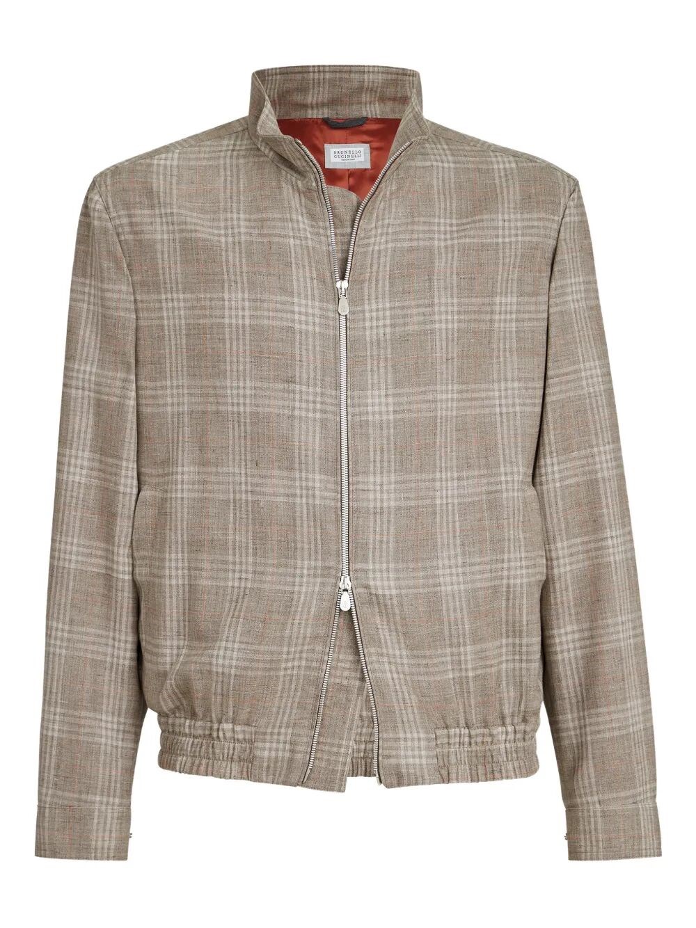 Brunello Cucinelli Tartan Stand Collar Jacket In Brown