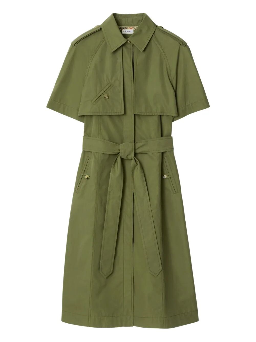 Burberry Marina Short-sleeve Belted Midi Trench Dress In Green