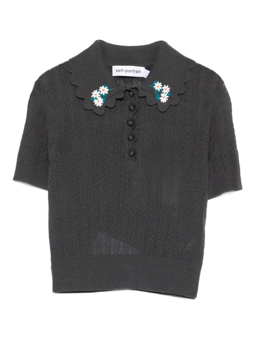 Self-Portrait Embroidered Pointelle Knit Top