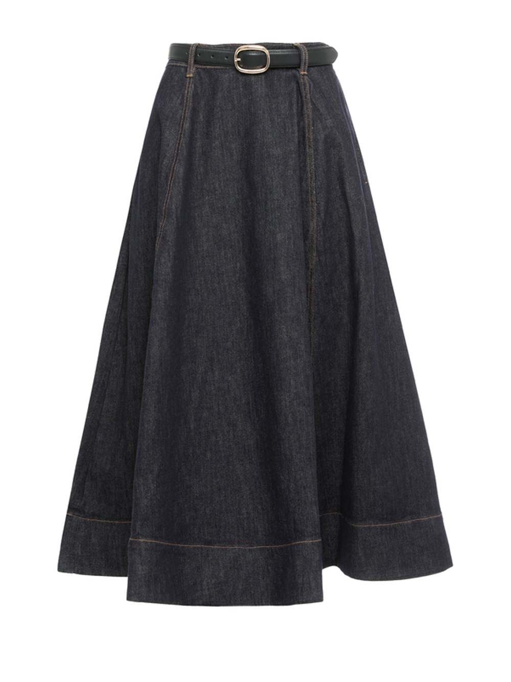 Self-Portrait Denim Flared Midi Skirt