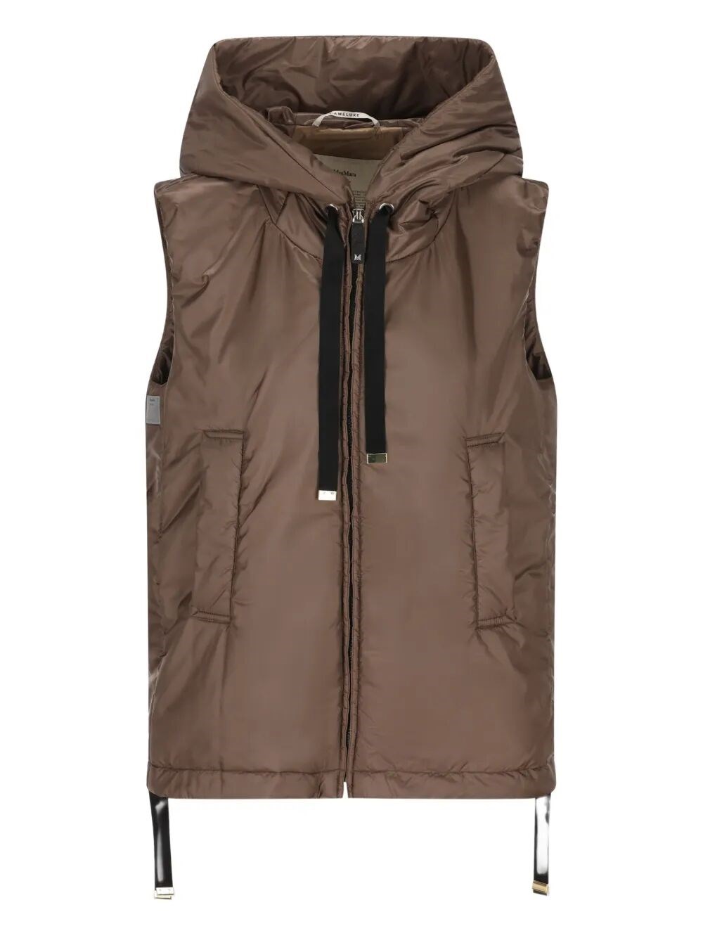Max Mara Hooded Zip-up Gilet In Brown