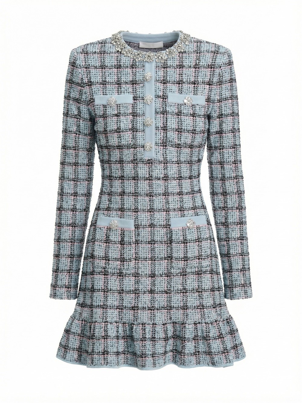 Self-Portrait Check Knit Mini Dress