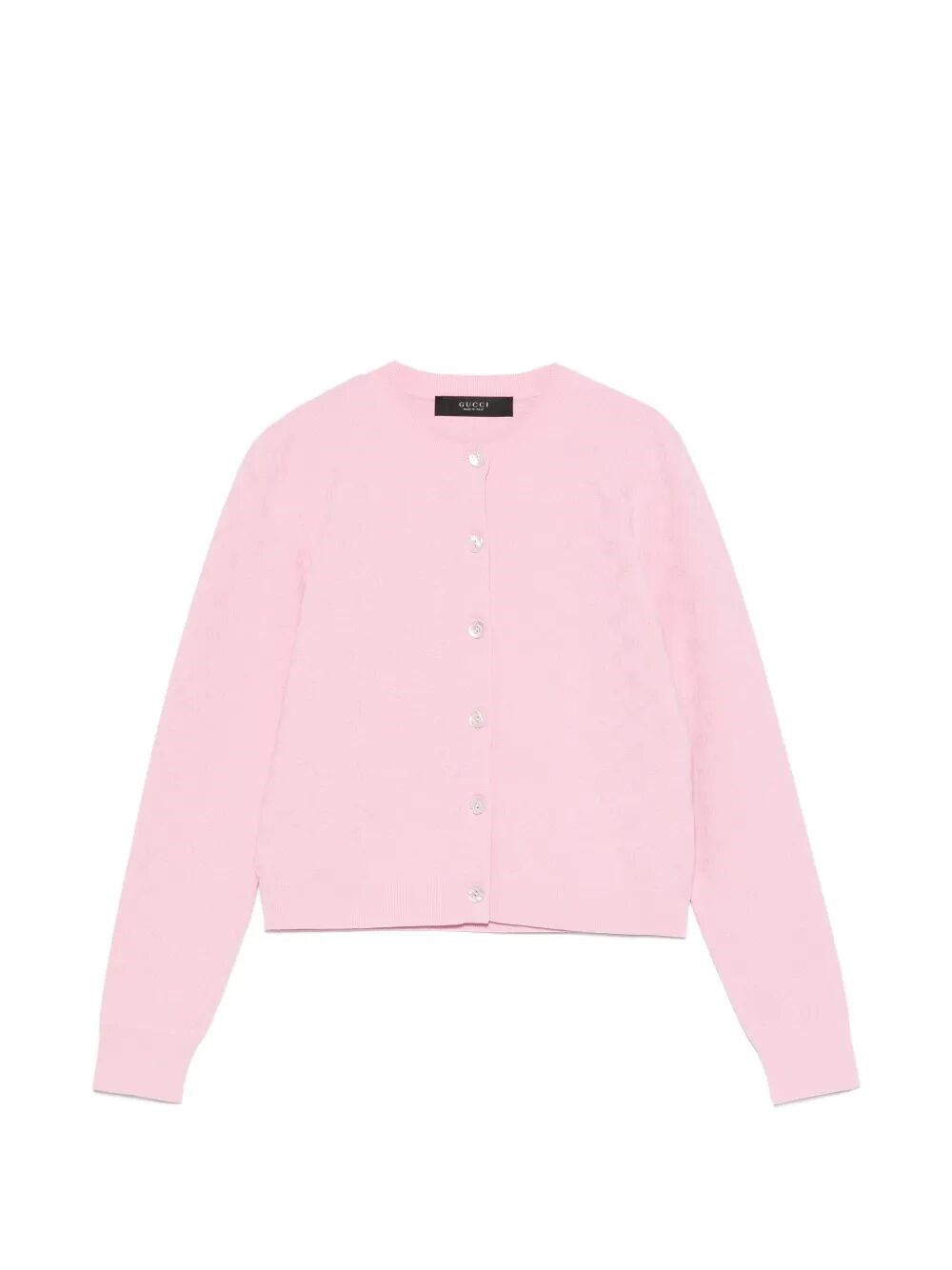 Gucci `gg Allover` Long Sleeve Crew-neck Cardigan In Pink