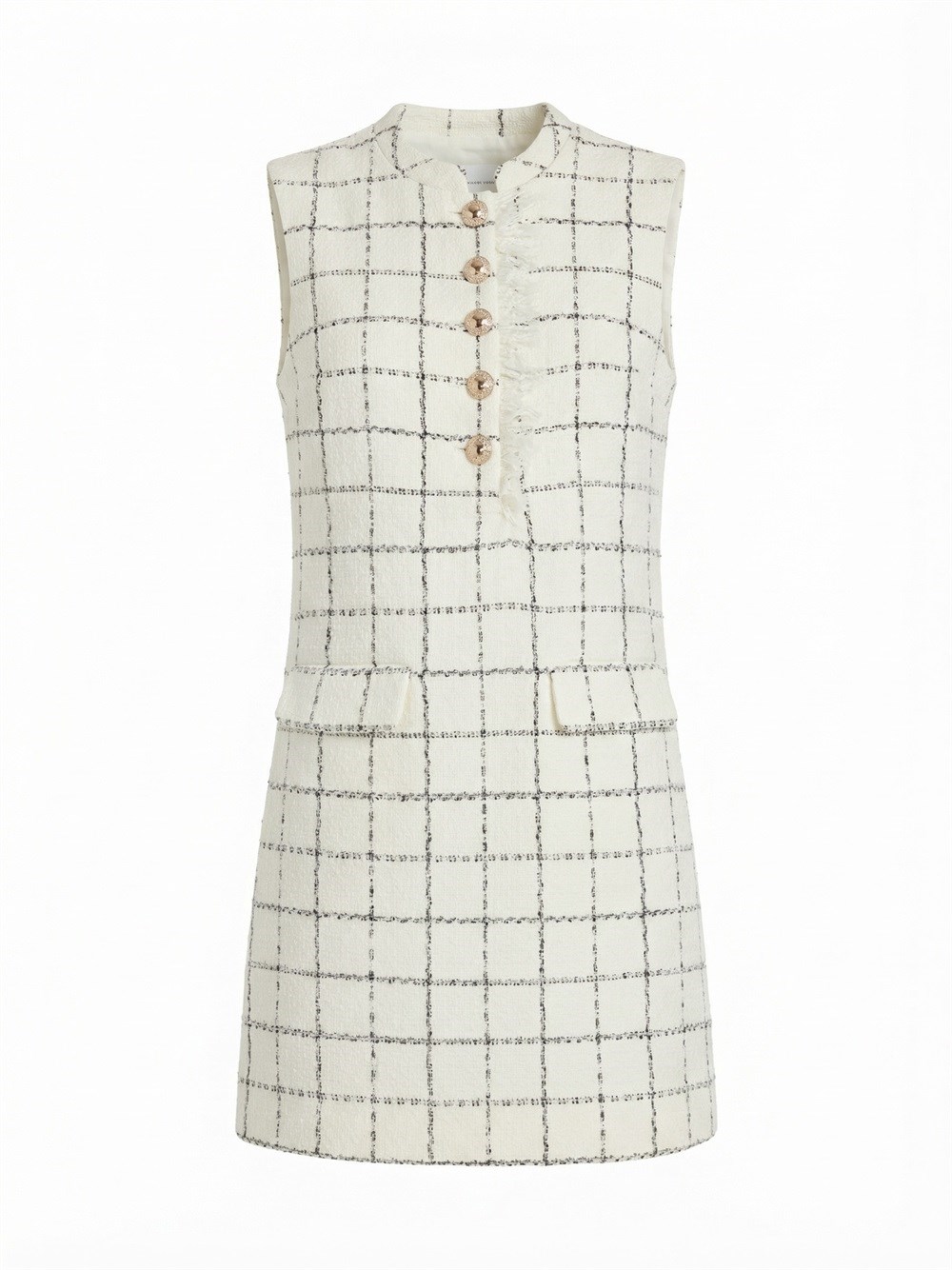 Self-portrait Check Boucle Lace Trim Mini Dress In White