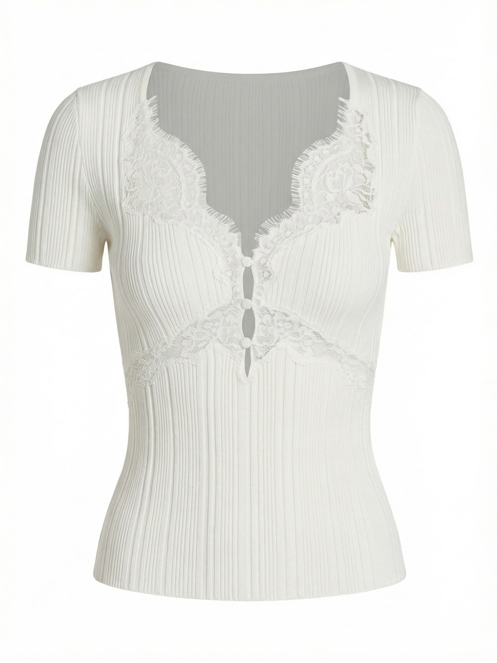 Self-Portrait Lace Trim Knit Top