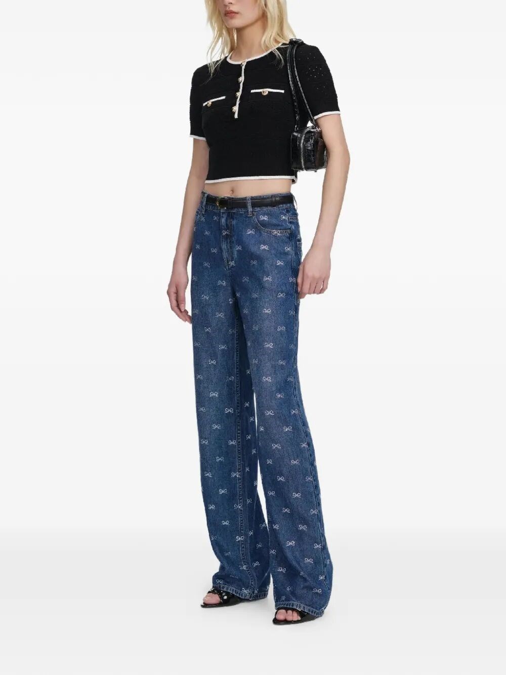 Self-portrait Lightweight Bow Embellished Jeans In Blue
