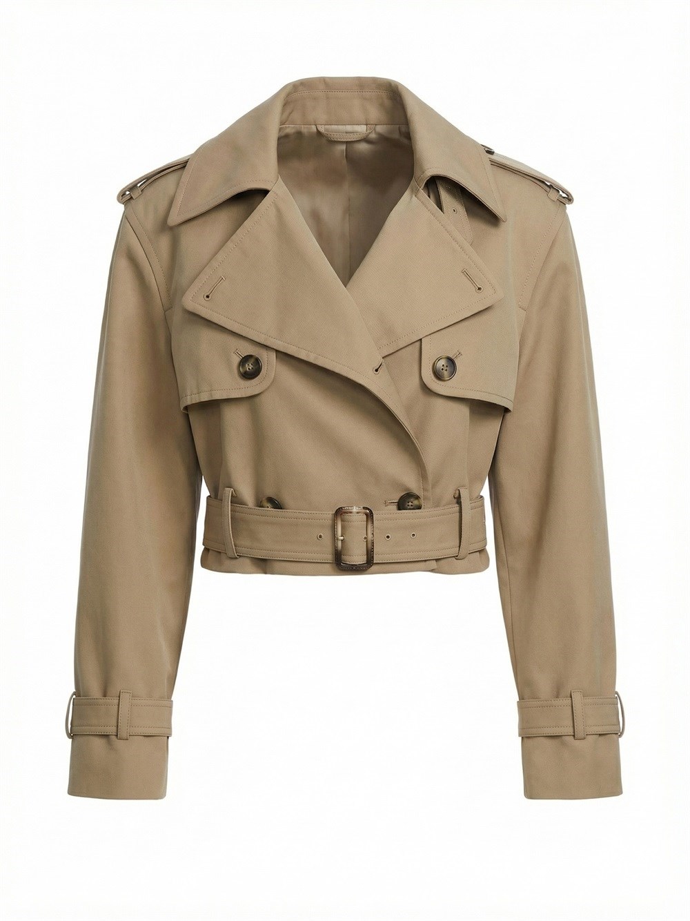 Self-portrait Beige Cropped Trench Jacket In Brown