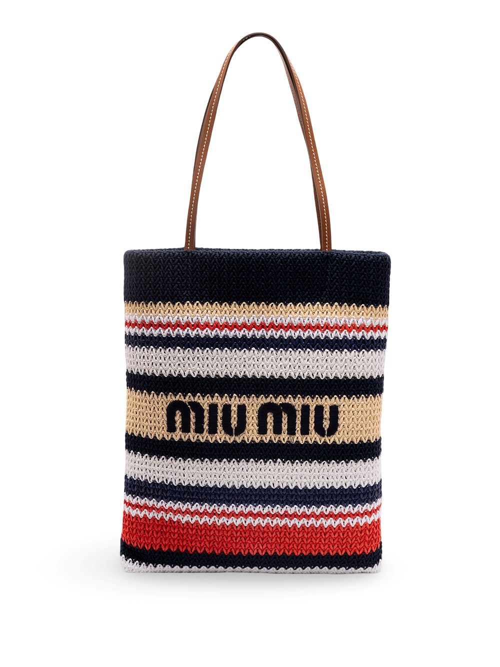 Miu Miu Stripes Crochet Tote In Blue