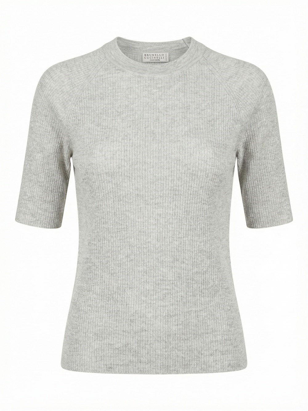 Brunello Cucinelli Sparkling Cashmere Lightweight Rib Knit Sweater In Gray