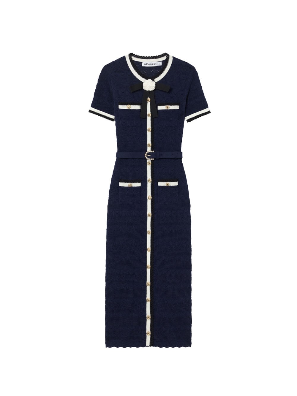 Self Portrait Pointelle Knit Midi Dress - Female - Knitted Dresses - Blue - L - Dresses - Image 3