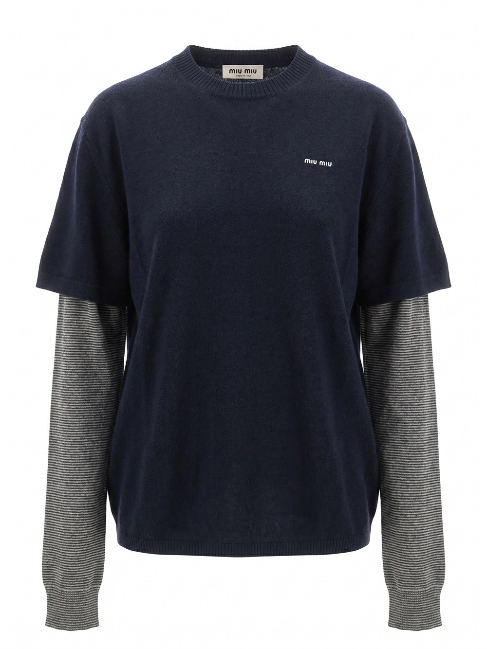 Miu Miu Sweater With Jersey Sleeves In Blue