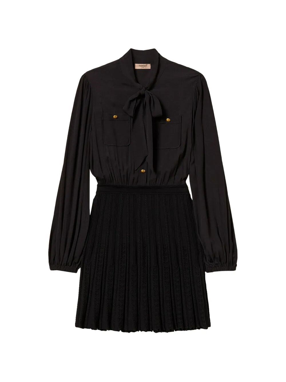 Twinset Donna Nero Abito Corto In Maglia Con Fiocco - Immagine 3