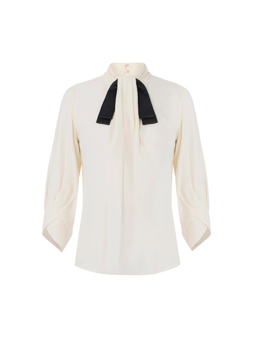 Elisabetta Franchi Donna Beige - Blusa Con Fiocco E Maniche A Tre Quarti - Blouses & Shirts - L - Immagine 4