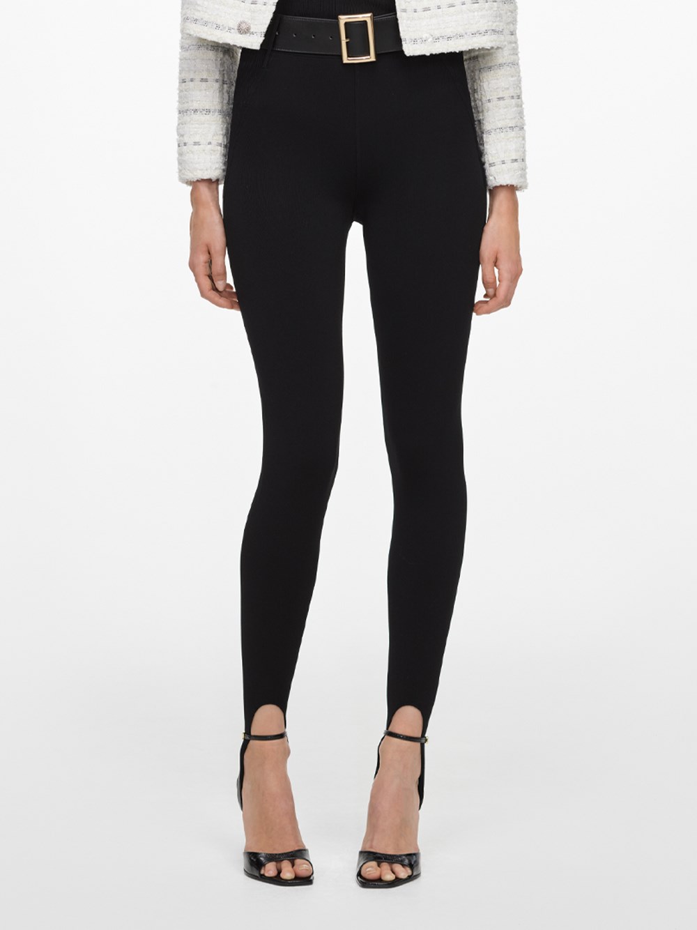 Self-portrait Knit Stirrup Leggings In Black