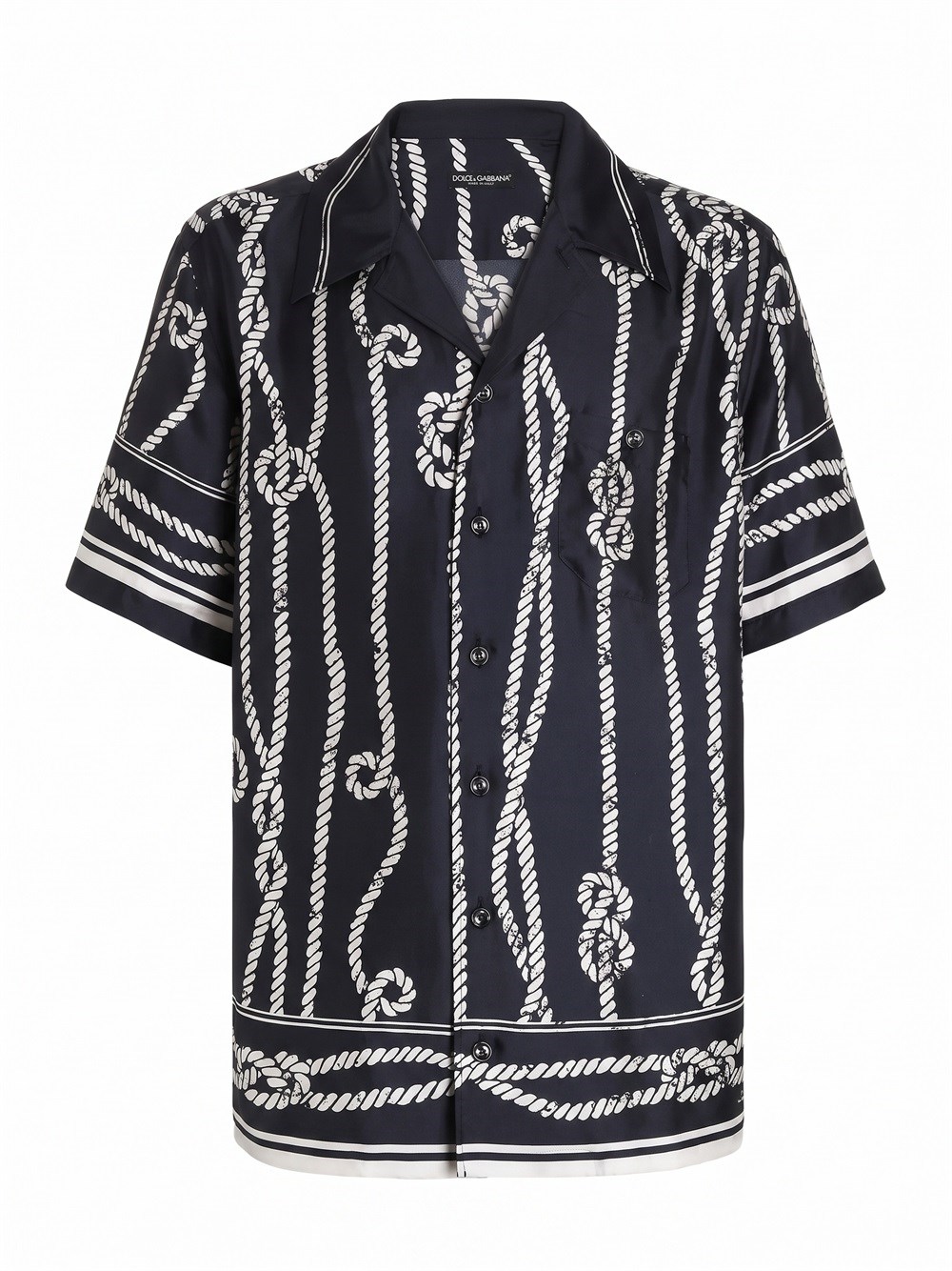Dolce & Gabbana Men's Navy Printed Silk Bowling Shirt - Size 40/Regular - Image 4