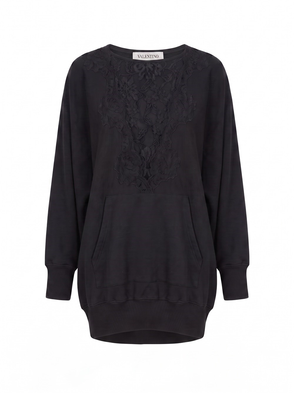 Valentino `lace` Jersey Sweatshirt In Black