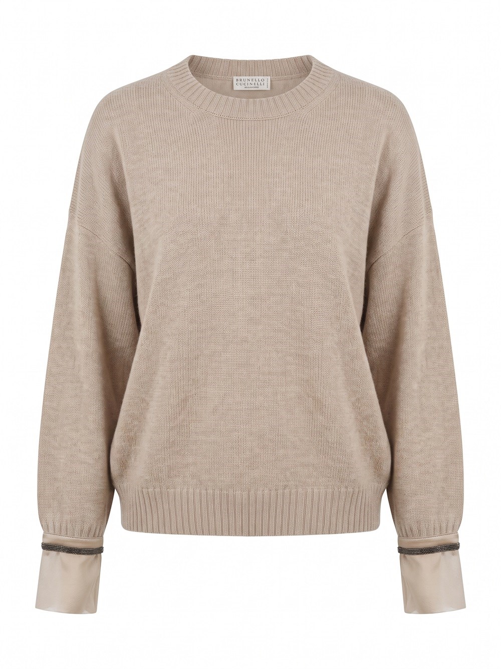 The Row Brunello Cucinelli Cashmere Crewneck With Chiffon Cuff And Monili