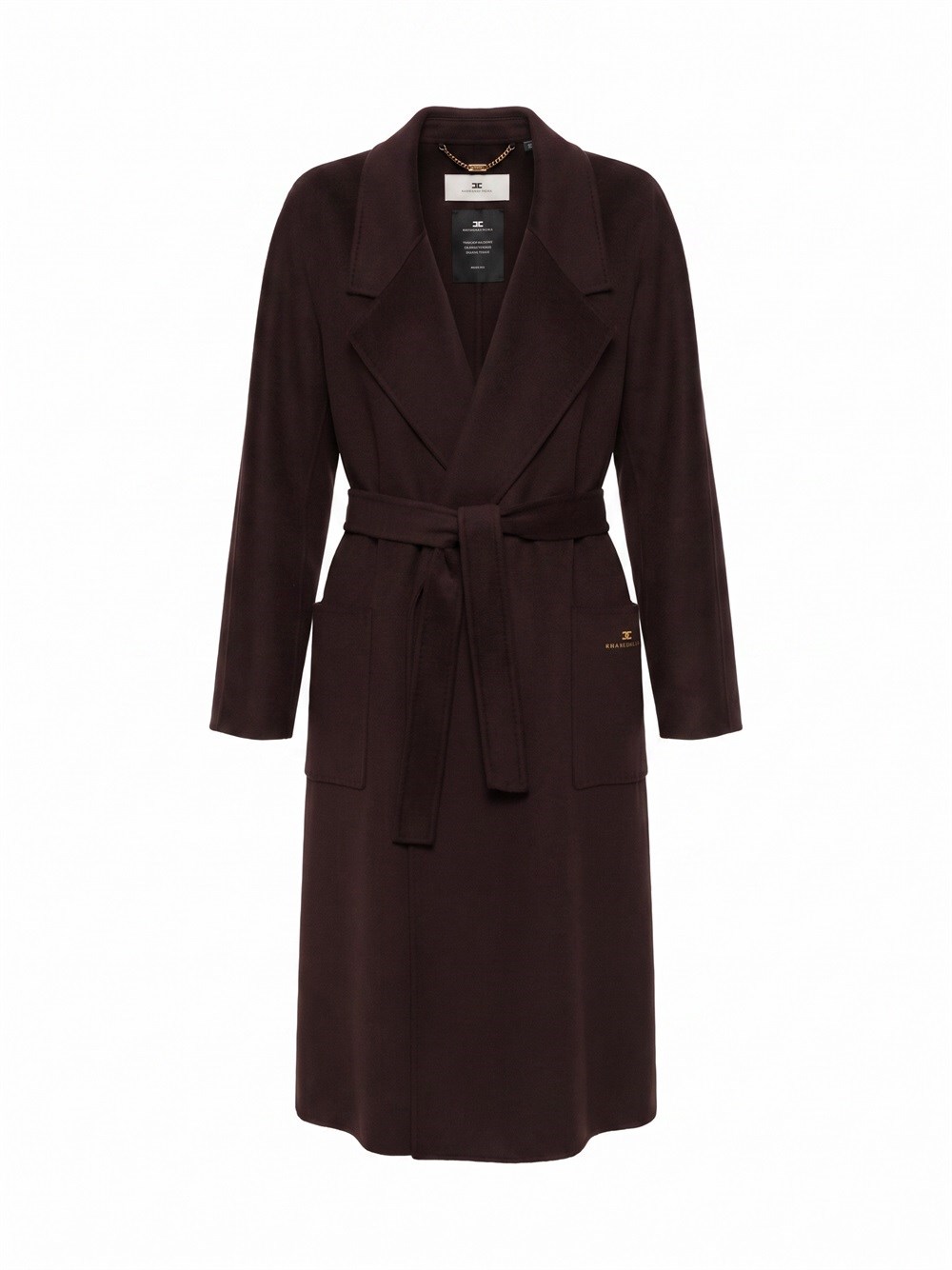 Elisabetta Franchi , Belted Coats, Female, Brown, S, Wool Wrap Coat - Image 2