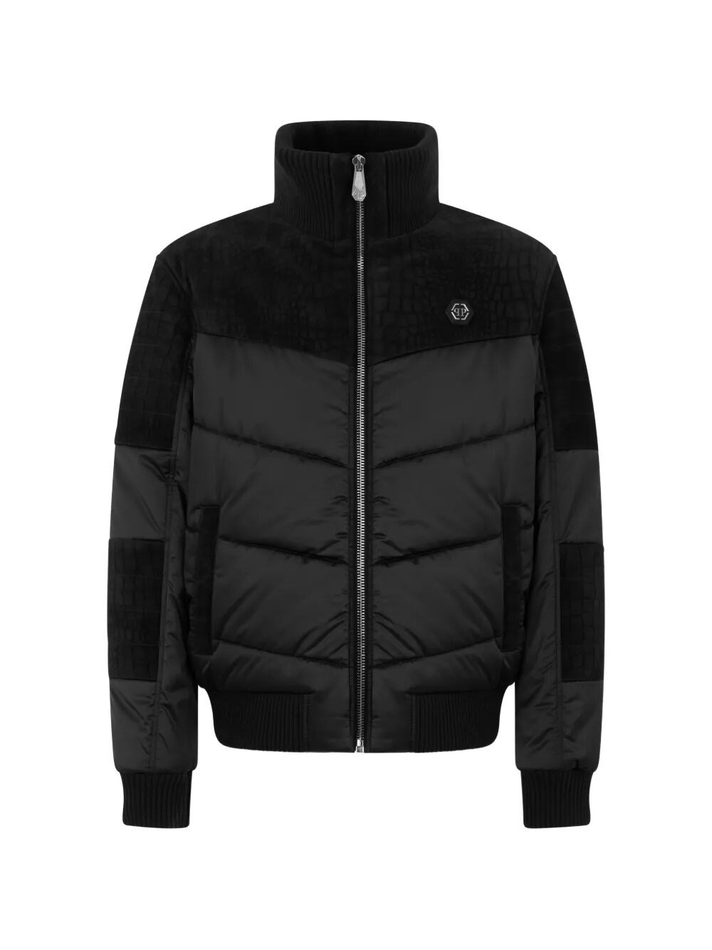 Philipp Plein Matte Nylon Puffer Jacket With Leather Inserts