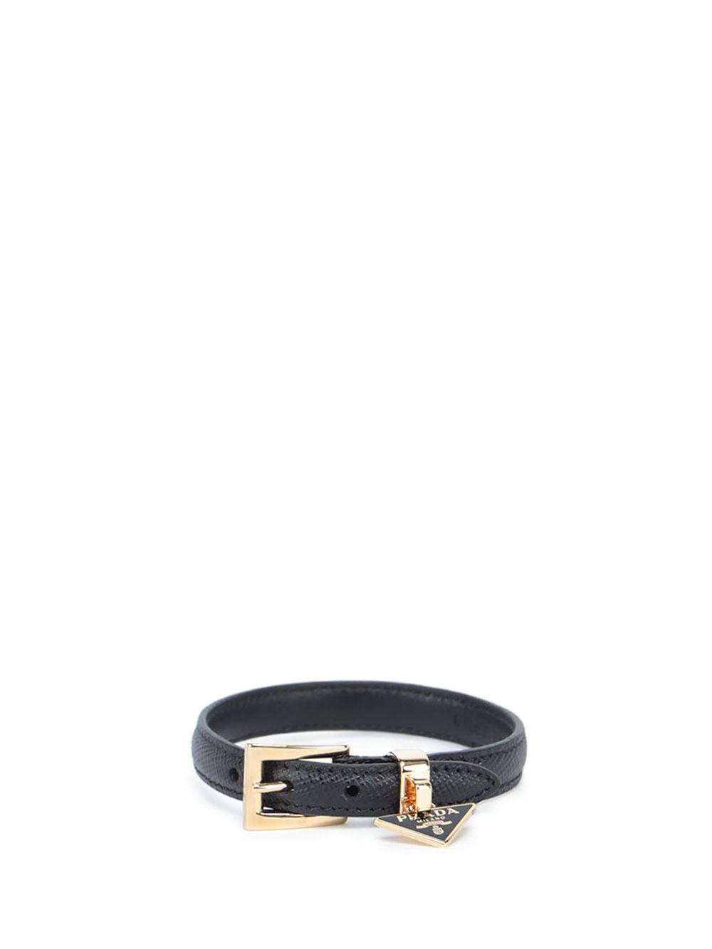 Prada Triangle-logo Leather Bracelet In Black