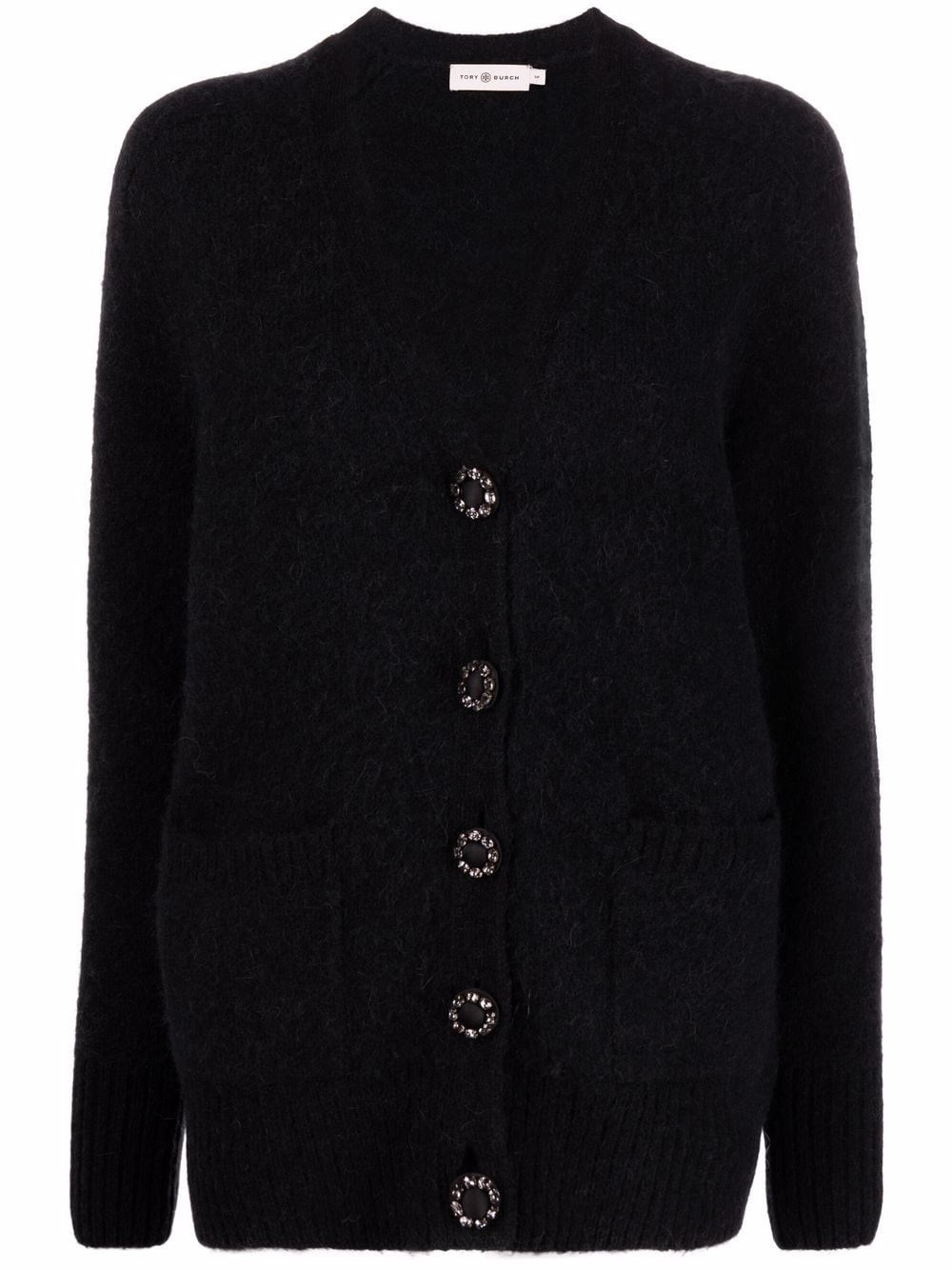 Tory Burch Sequin Elbow Patch Cardigan In Black | ModeSens